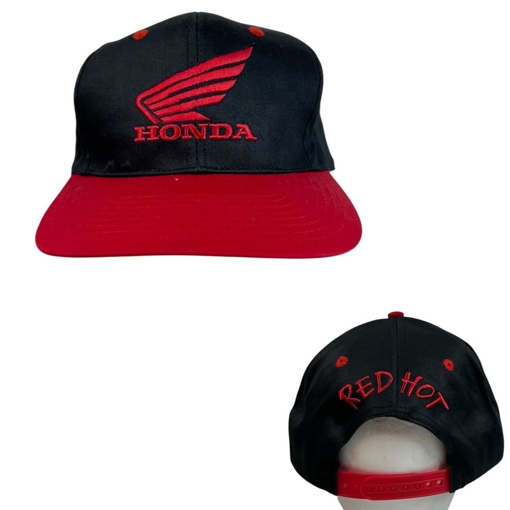 VTG Honda Wing Logo Snapback Hat Red Hot Ride Biker Racing Cap 90s H Mark
